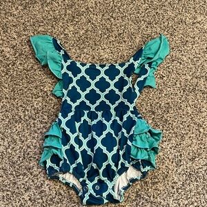 Blue and Teal Ruffle Romper 2T